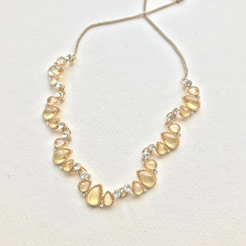 Vintage Vine Chain Necklace | Gold Tone | Teardrop & Clear Rhinestones - Picture 4 of 5
